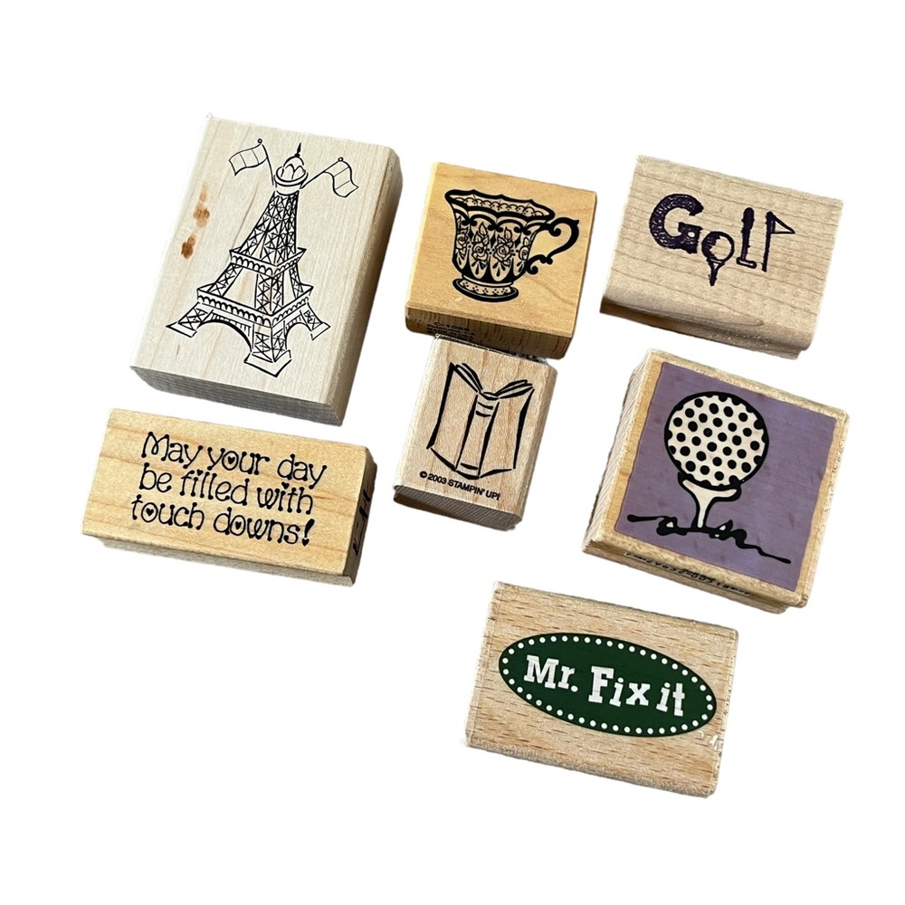 Lot of 7 rubber stamps. Hobby themed. Some new